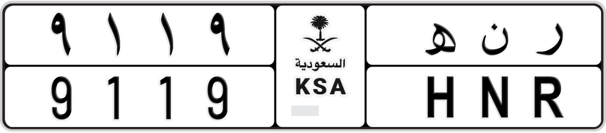 normal License Plate Number 9119 Code HNR