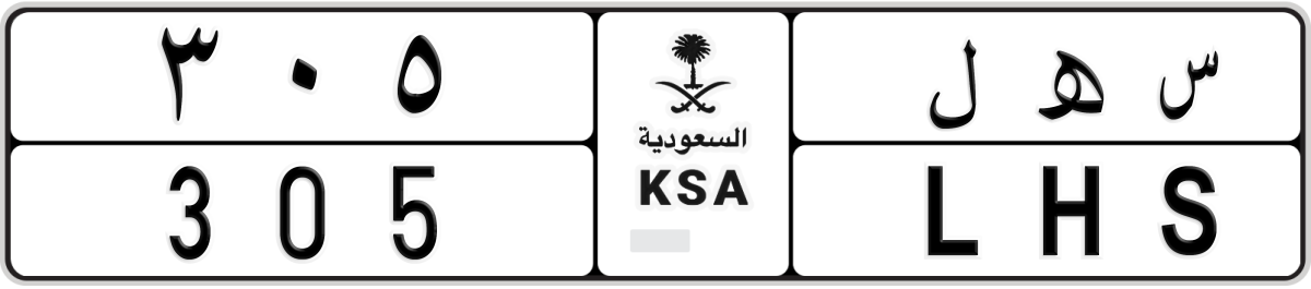 normal License Plate Number 305 Code LHS
