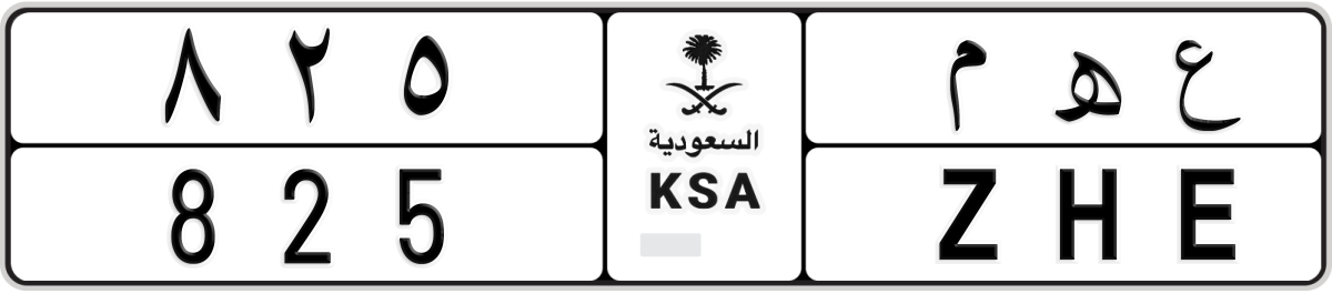normal License Plate Number 825 Code ZHE