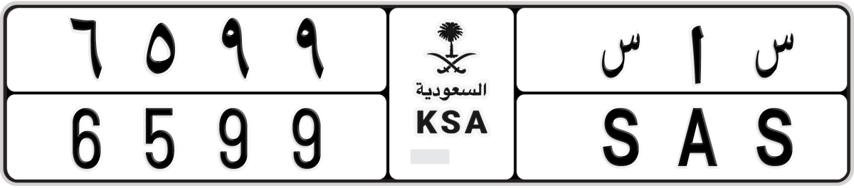 normal License Plate Number 6599 Code SAS